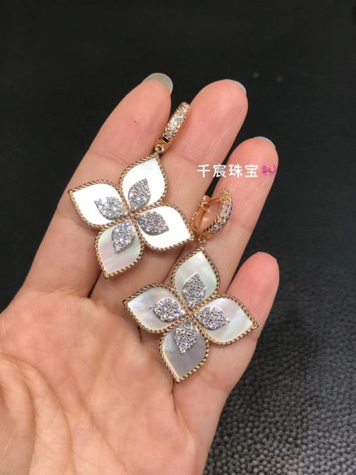 Roberto Coin Princess Flower Mother Of Pearl Diamond Earrings 34mm (5)