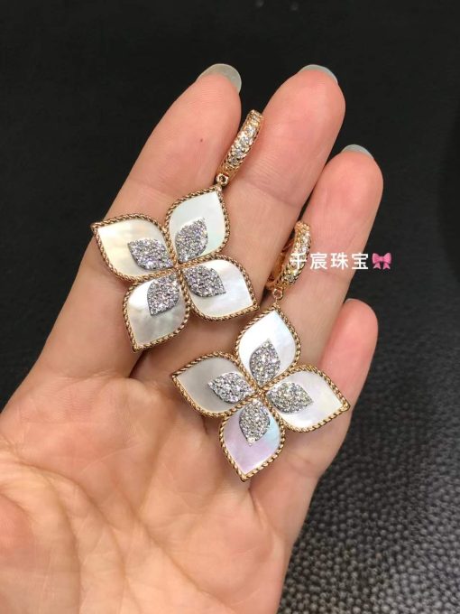 Roberto Coin Princess Flower Mother Of Pearl Diamond Earrings 34mm (6)