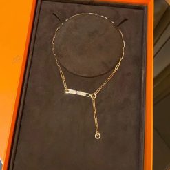 Hermes Kelly Chaine Choker Necklace Diamond Pave 18k Rose Gold (1)