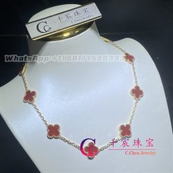 Van Cleef Arpels Vintage Alhambra Necklace 10 Motifs Carnelian Vcard40600 (2)