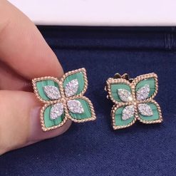 Roberto Coin Princess Flower Earrings in Rose Gold with Malachite and Diamonds ADV888EA1837_01