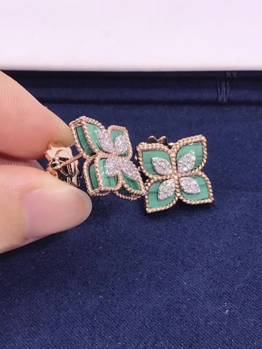 Roberto Coin Princess Flower Earrings In Rose Gold With Malachite And Diamonds Adv888ea1837 01 (2)