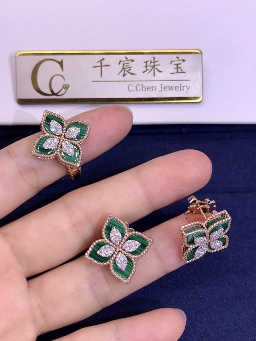 Roberto Coin Princess Flower Earrings In Rose Gold With Malachite And Diamonds Adv888ea1837 01 (7)