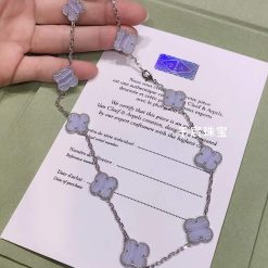 Van Cleef & Arpels Vintage Alhambra Necklace 10 Motifs White Gold Chalcedony VCARD34800