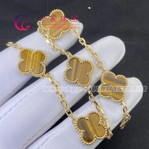 Van Cleef & Arpels Vintage Alhambra Bracelet 5 Motifs Yellow Gold Tiger Eye VCARD35600