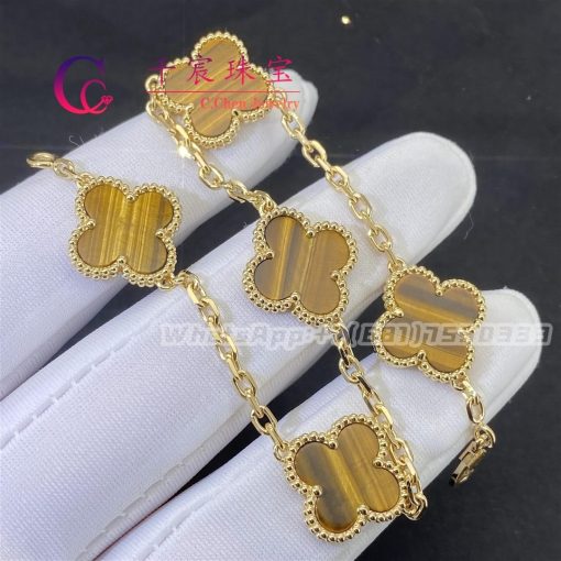 Van Cleef & Arpels Vintage Alhambra Bracelet 5 Motifs Yellow Gold Tiger Eye VCARD35600