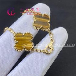 Van Cleef & Arpels Vintage Alhambra Bracelet 5 Motifs Yellow Gold Tiger Eye VCARD35600