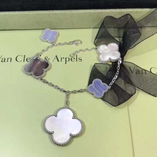 Van Cleef & Arpels Magic Alhambra Bracelet 5 Motifs White Gold Chalcedony Mother-of-pearl VCARL62400