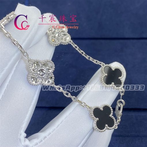 Van Cleef & Arpels Vintage Alhambra Bracelet 5 Motifs White Gold Diamond Onyx VCARP2R900