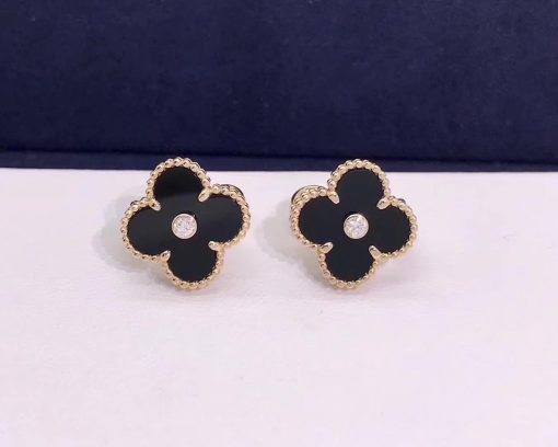 Van Cleef & Arpels Vintage Alhambra Limited Edition Earrings Onyx and Diamonds pecial Edition VCARP2B100