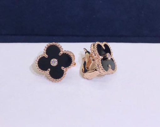 Van Cleef & Arpels Vintage Alhambra Limited Edition Earrings Onyx and Diamonds pecial Edition VCARP2B100