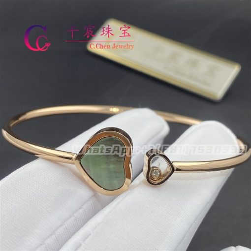 Chopard Happy Hearts Bangle Rose Gold Diamond Black Tahitian Mother-of-pearl @857482-5310