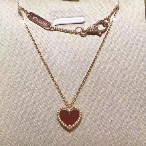 Van Cleef Arpels Sweet Alhambra Heart Pendant Rose Gold Carnelian VCARN59N00