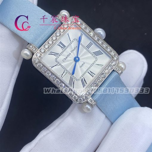 Charles Oudin Pansy Retro 24mm Medium 18 Karat White Gold Satin Pearl And Diamond Watch (2)