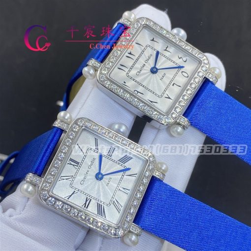 Charles Oudin Pansy Retro with Pearls Watch Medium 24mm Arabic Style Blue Straps