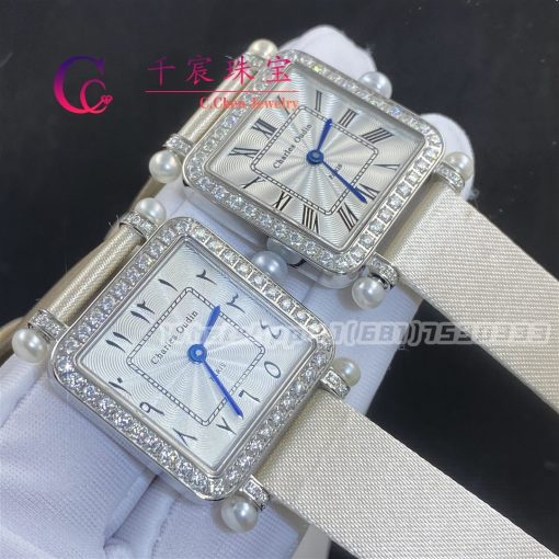 Charles Oudin Pansy Retro With Pearls Watch Medium 24mm Arabic Style White Straps