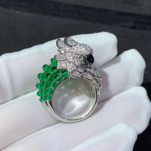 Cartier Les Oiseaux Libérés Parrot Ring Emeralds Beads