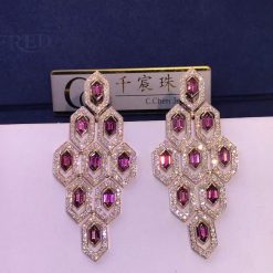 Bulgari Serpenti Earrings Rose Gold Set With Pavé Diamonds and Rubellite OR857769