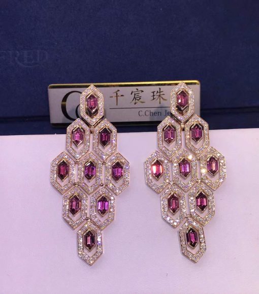 Bulgari Serpenti Earrings Rose Gold Set With Pavé Diamonds and Rubellite OR857769