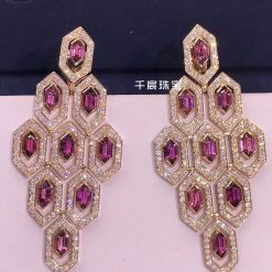 Bulgari Serpenti Earrings Rose Gold Set With Pavé Diamonds and Rubellite OR857769