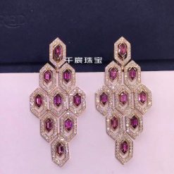 Bulgari Serpenti Earrings Rose Gold Set With Pavé Diamonds and Rubellite OR857769