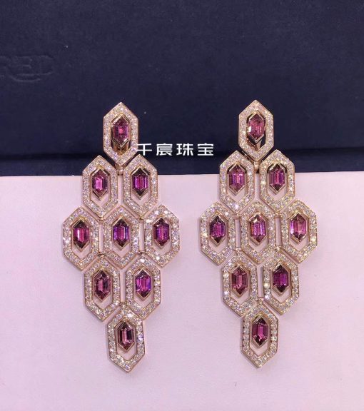 Bulgari Serpenti Earrings Rose Gold Set With Pavé Diamonds and Rubellite OR857769