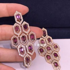 Bulgari Serpenti Earrings Rose Gold Set With Pavé Diamonds and Rubellite OR857769