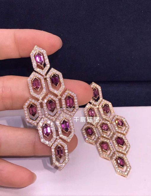 Bulgari Serpenti Earrings Rose Gold Set With Pavé Diamonds and Rubellite OR857769