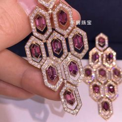 Bulgari Serpenti Earrings Rose Gold Set With Pavé Diamonds and Rubellite OR857769