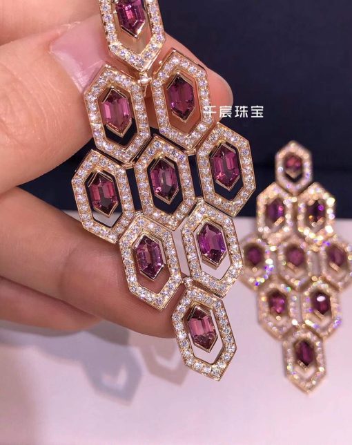 Bulgari Serpenti Earrings Rose Gold Set With Pavé Diamonds and Rubellite OR857769