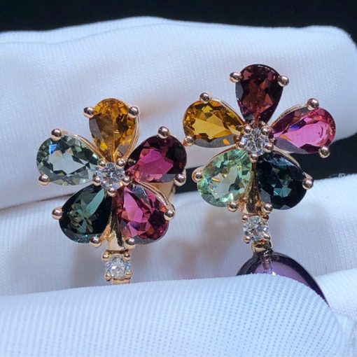 Bulgari Multicolored Sapphire Diamond And Cabochon Amethyst Flower Pendant-Earrings