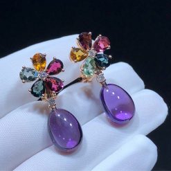 Bulgari Multicolored Sapphire Diamond And Cabochon Amethyst Flower Pendant-Earrings