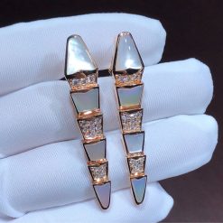 Bulgari Serpenti Earrings Mother Of Pearl Clip-On Pave Diamonds 350678