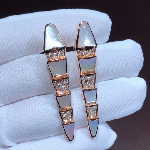 Bulgari Serpenti Earrings Mother Of Pearl Clip-On Pave Diamonds 350678