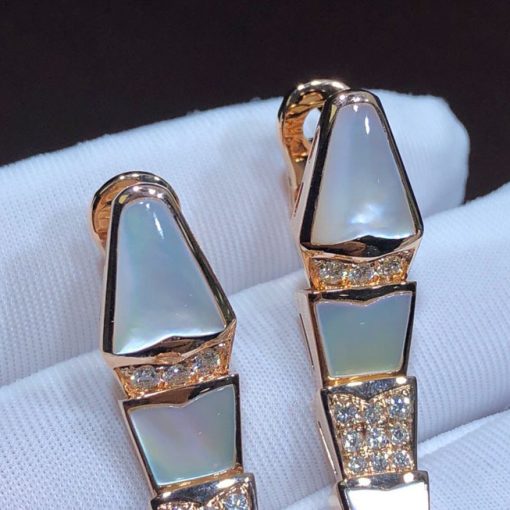 Bulgari Serpenti Earrings Mother Of Pearl Clip-On Pave Diamonds 350678