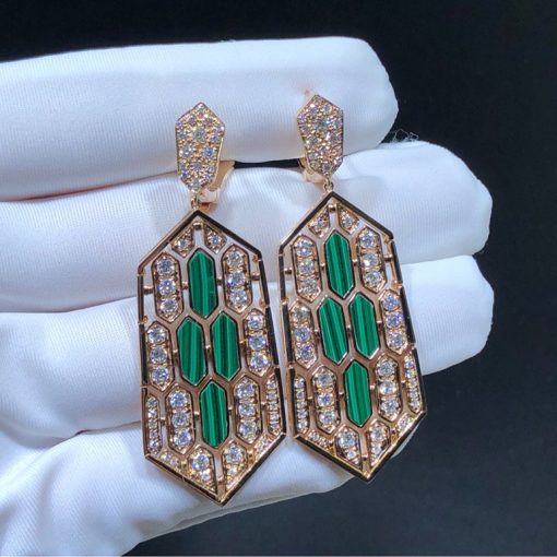 Bulgari Serpenti Earring Rose Gold Malachite And Diamond High Jewelry