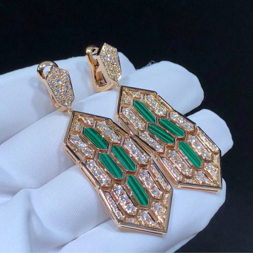 Bulgari Serpenti Earring Rose Gold Malachite And Diamond High Jewelry