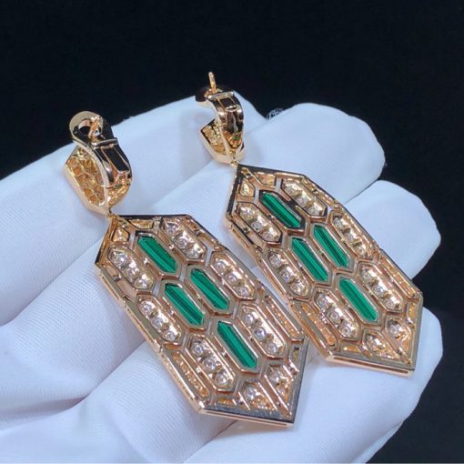 Bulgari Serpenti Earring Rose Gold Malachite And Diamond High Jewelry