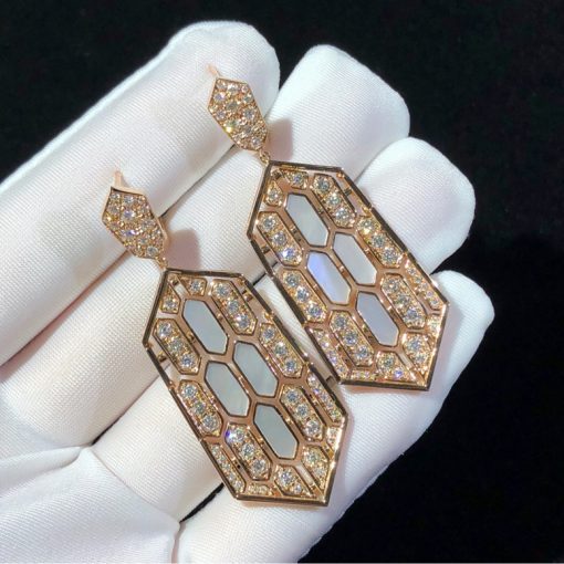 Bulgari Serpenti Earring Rose Gold White Mother-Of-Pearl And Diamond High Jewelry