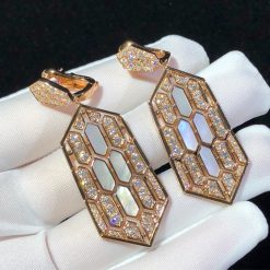 Bulgari Serpenti Earring Rose Gold White Mother-Of-Pearl And Diamond High Jewelry