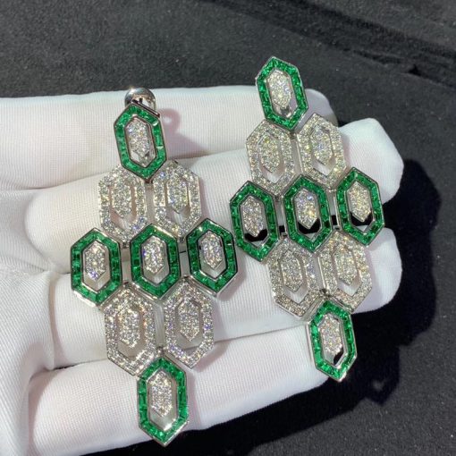 Bulgari Serpenti Earrings White Gold Set With Pavé Emeralds