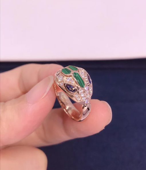 Bulgari Serpenti Ring Set With Blue Sapphire Eyes Malachite 356211