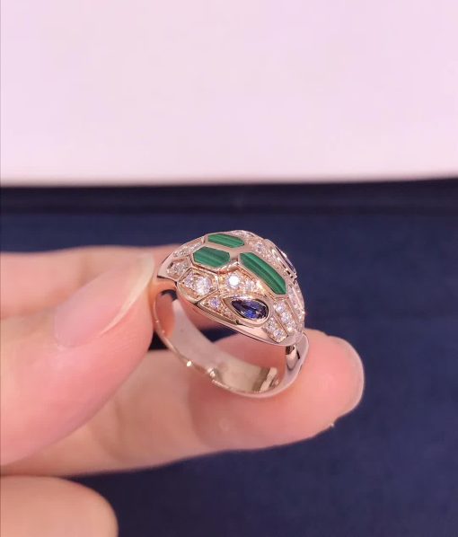 Bulgari Serpenti Ring Set With Blue Sapphire Eyes Malachite 356211