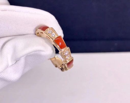 Bulgari Serpenti Ring Rose Gold Carnelian Band Ring 353318