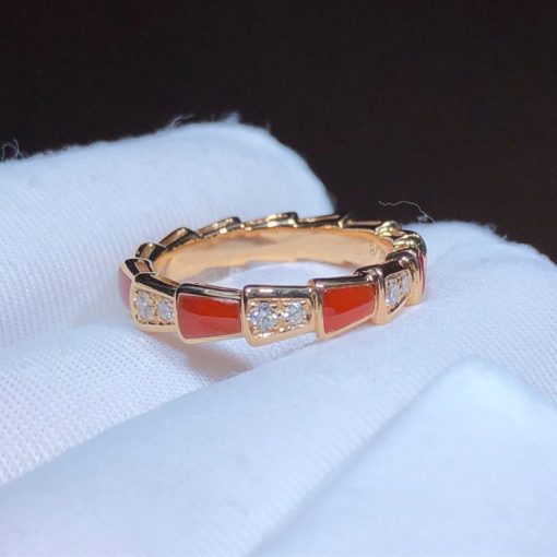 Bulgari Serpenti Ring Rose Gold Carnelian Band Ring 353318