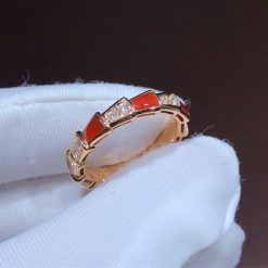 Bulgari Serpenti Ring Rose Gold Carnelian Band Ring 353318