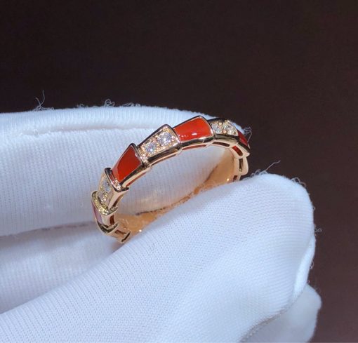 Bulgari Serpenti Ring Rose Gold Carnelian Band Ring 353318