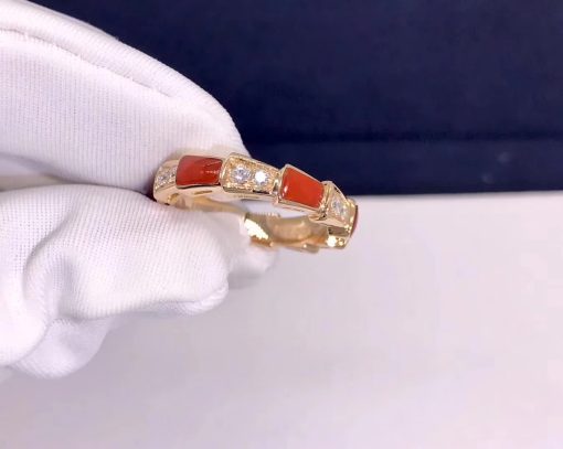 Bulgari Serpenti Ring Rose Gold Carnelian Band Ring 353318