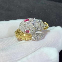 Bulgari Serpenti Snake Ring Diamond & Ruby 18K Yellow Gold