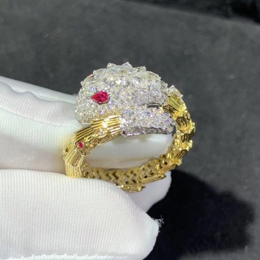 Bulgari Serpenti Snake Ring Diamond & Ruby 18K Yellow Gold